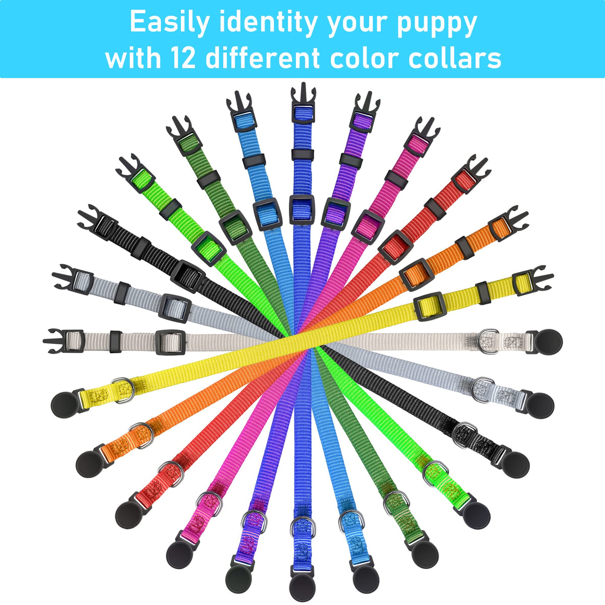 Super Soft Nylon Adjustable Breakaway Puppy ID Collars Set of 12 H426