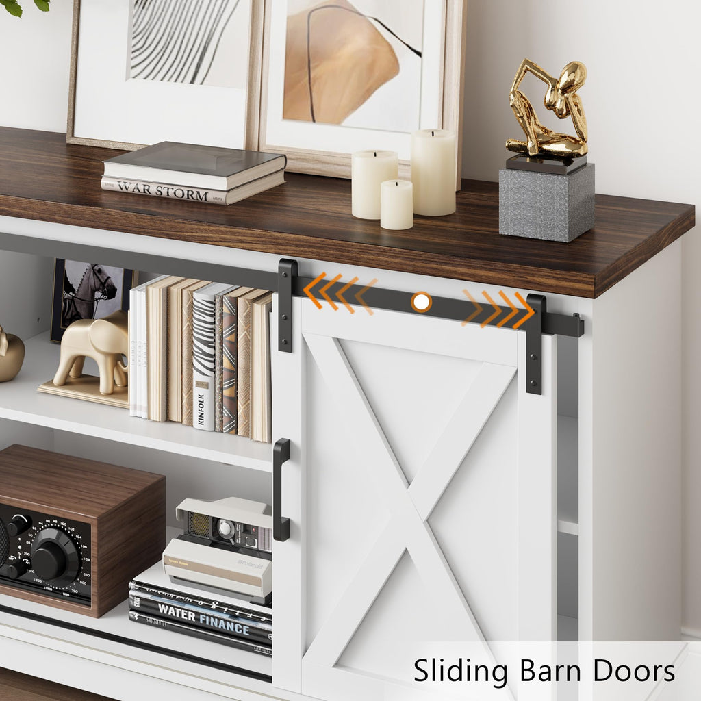 White Farmhouse TV Stand with Sliding Barn Doors and Adjustable Shelf C792498