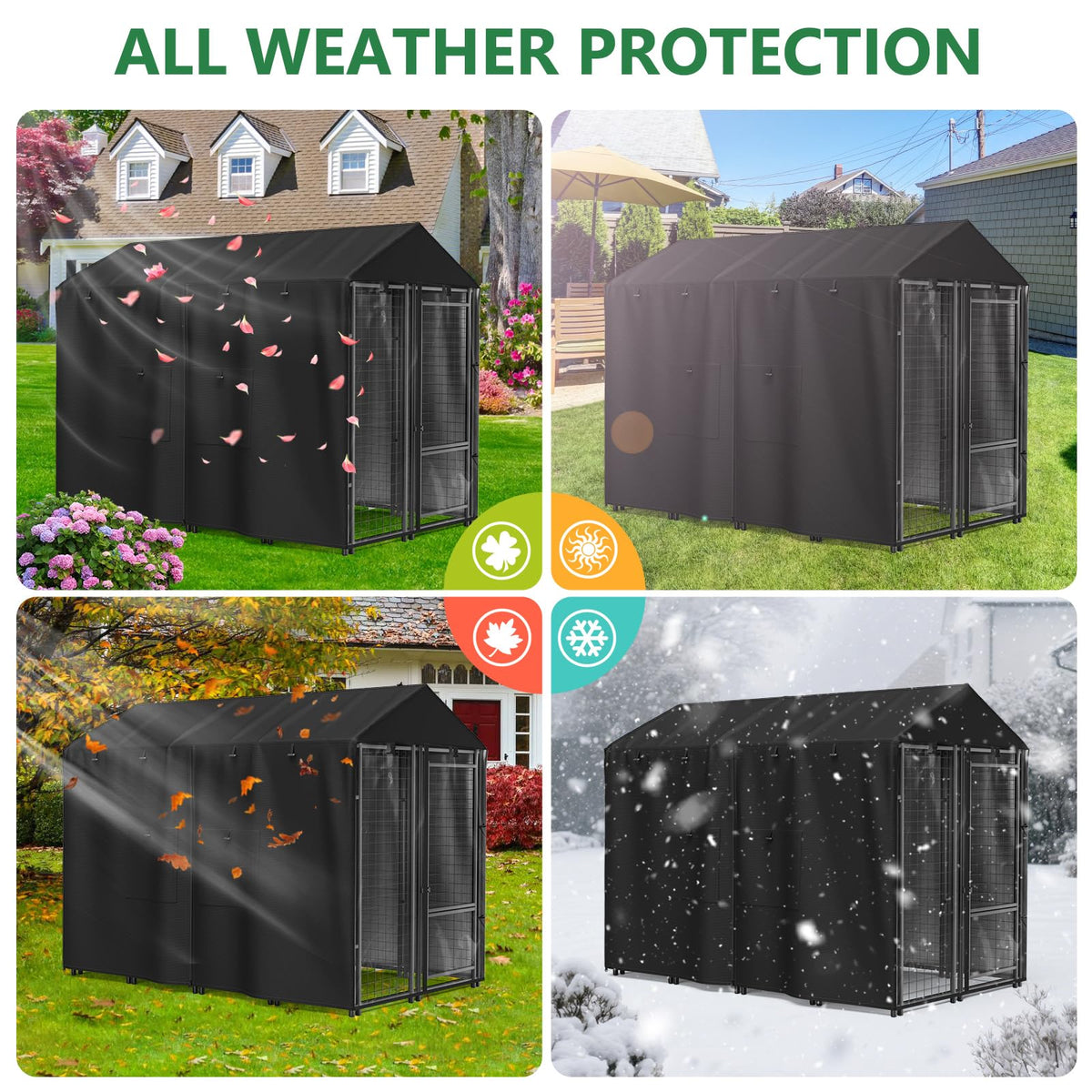 Black Full Coverage Dog Kennel Cover with PVC Window and Mesh L7772