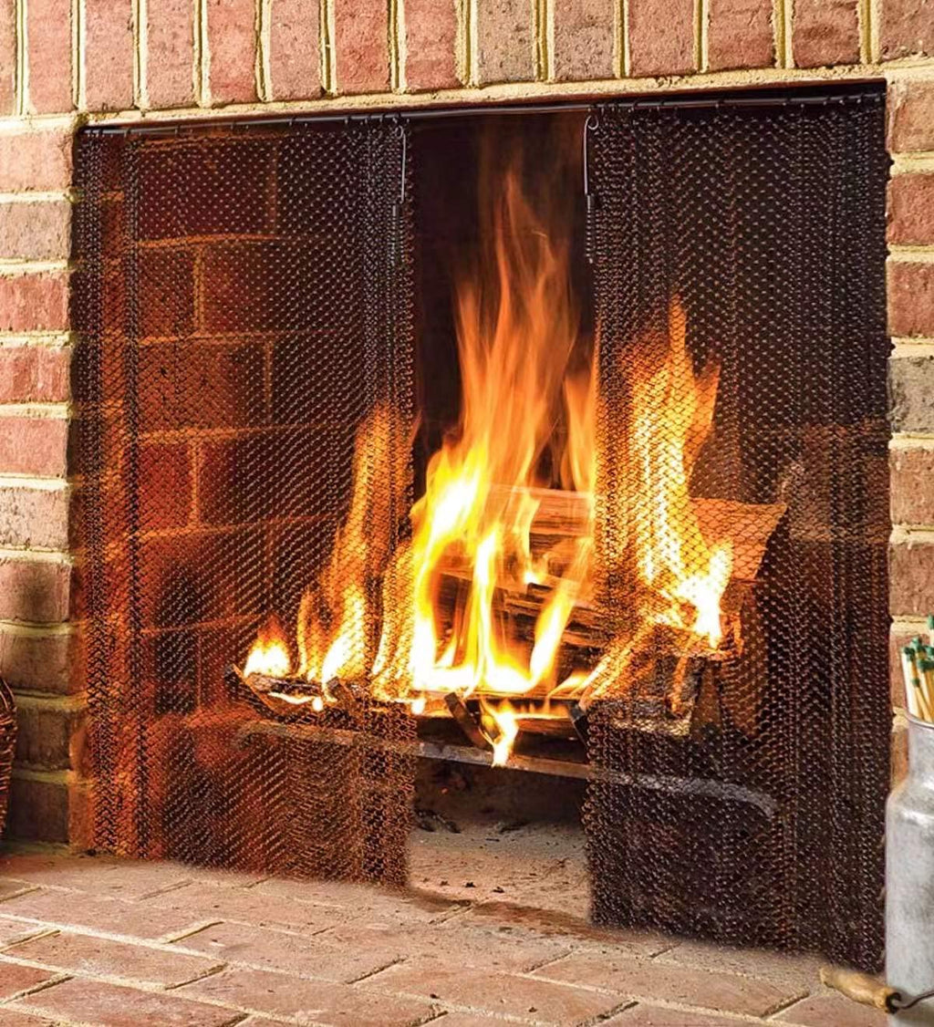 Black Fireplace Mesh Screen Curtain, Two Panels D450