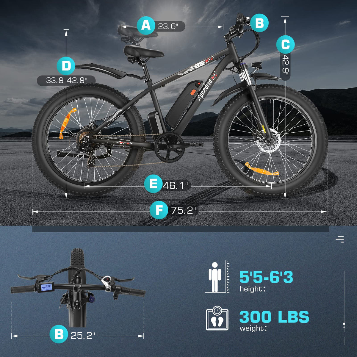 26" Fat Tire Electric Bike 750W 48V 7 Speed G4996