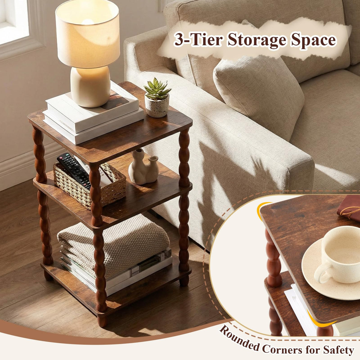 Set of 2 Small 3-tier Square Side Table Z831