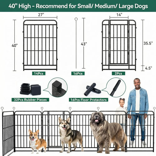 16 Panels 40'' Rustproof Metal Dog Playpen Q7728