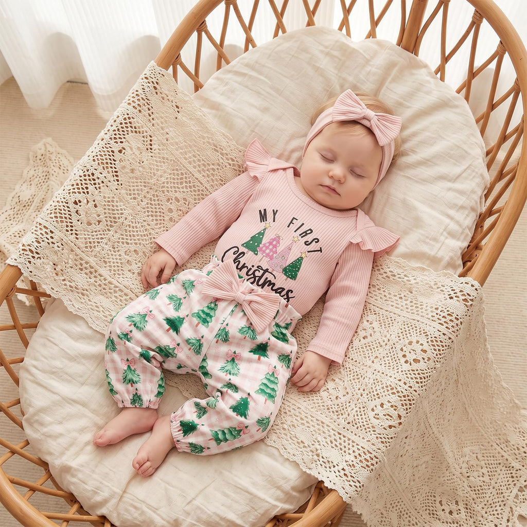 Newborn Baby Girl Christmas Outfit Romper Pants Set K12796