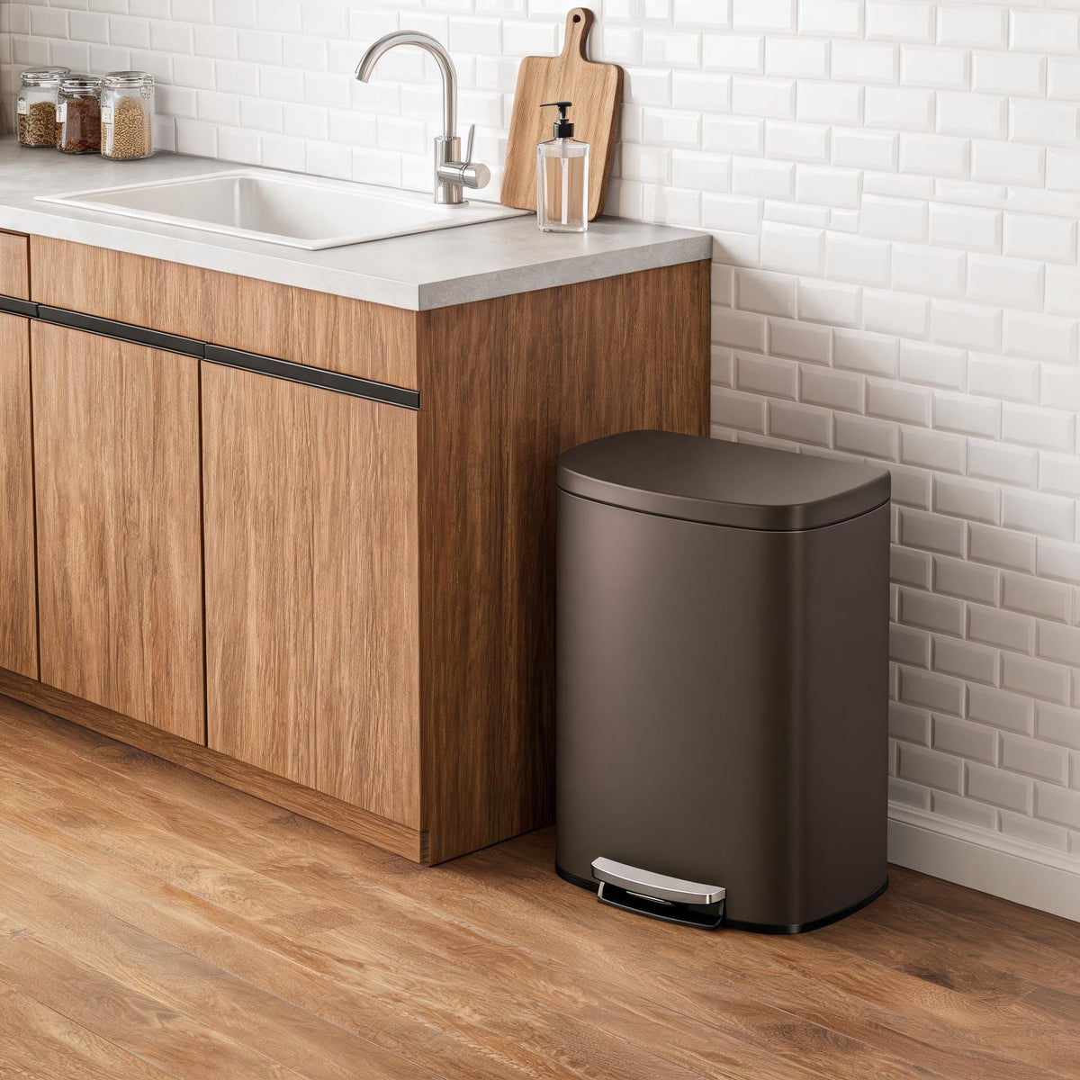 50L Stainless Steel Kitchen Step Trash Can with Soft-Close Lid Y1321