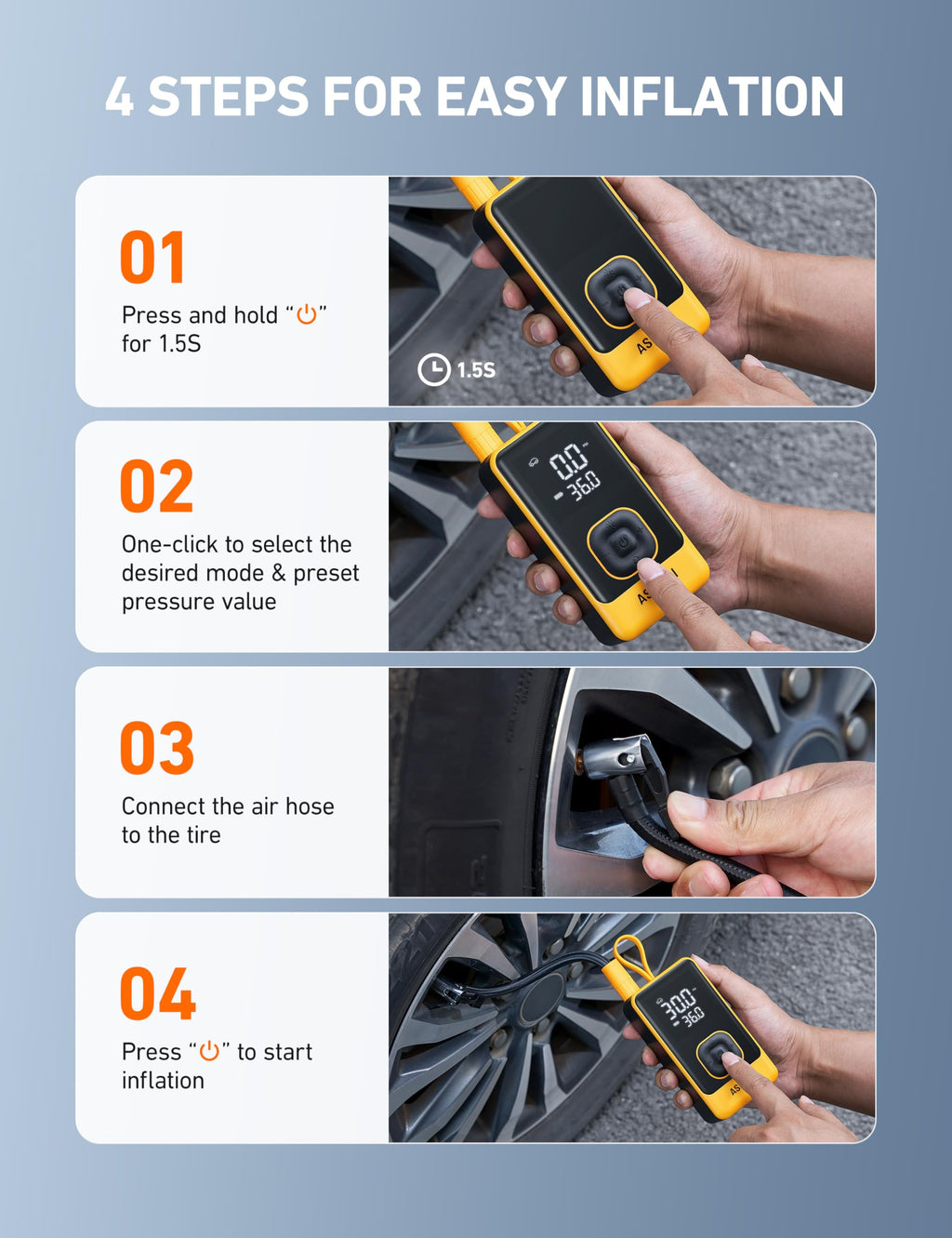 Portable Air Compressor 150PSI Car Bike Pump Y86385