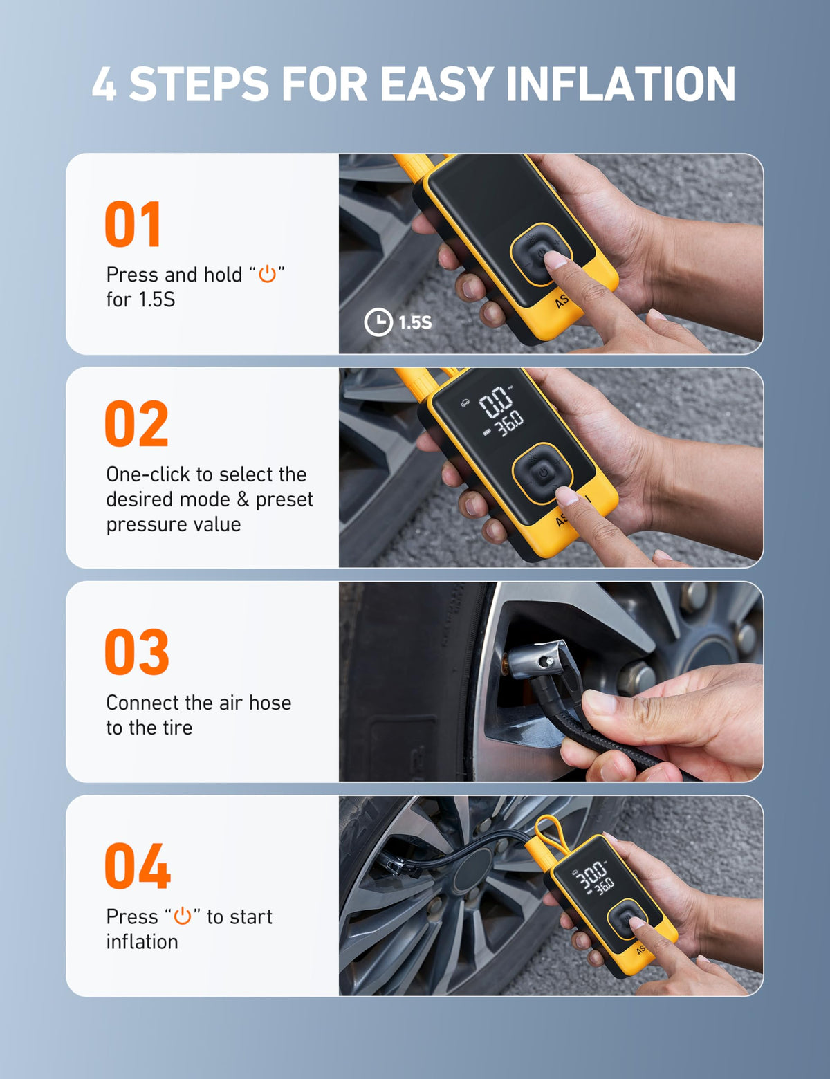 Portable Air Compressor 150PSI Car Bike Pump Y86385