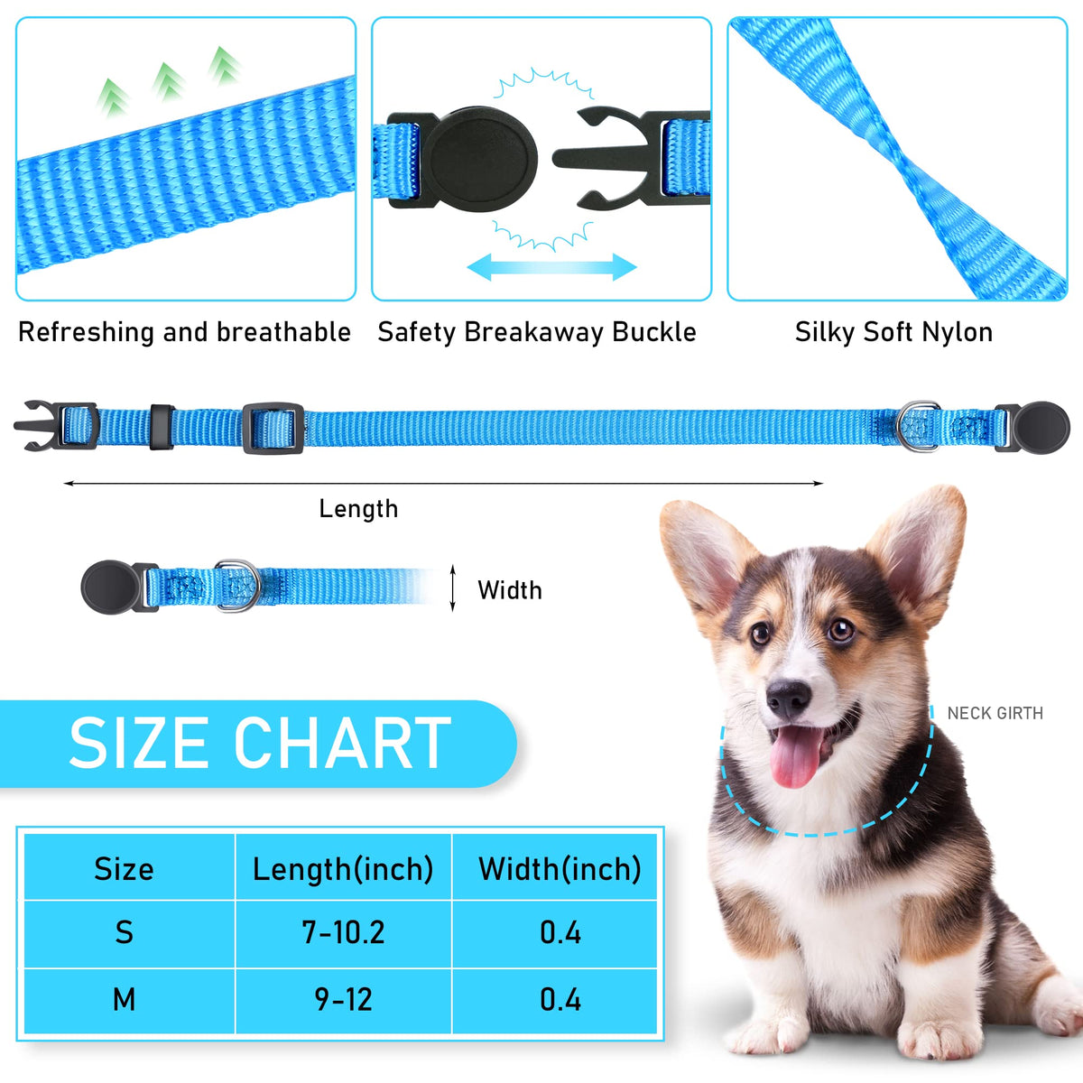 Super Soft Nylon Adjustable Breakaway Puppy ID Collars Set of 12 H426