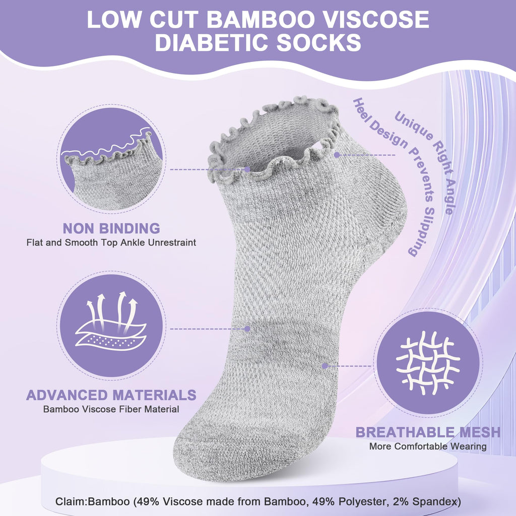 6 Pairs Low Cut Non Binding Diabetic Ankle Socks W27766