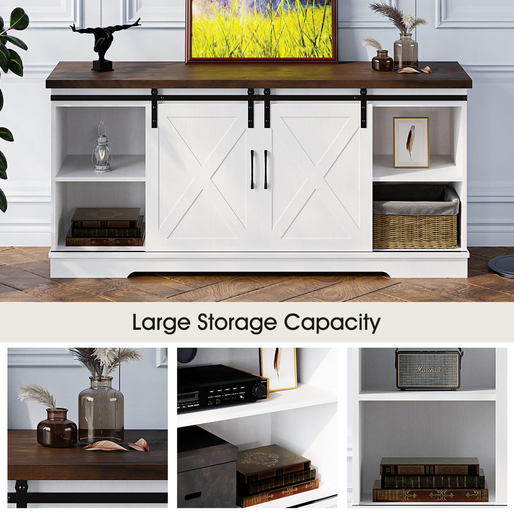 White Farmhouse TV Stand with Sliding Barn Doors and Adjustable Shelf C792498