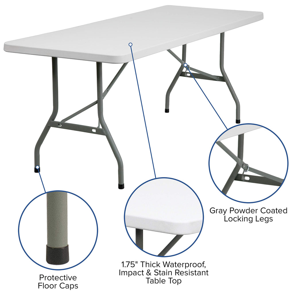 6-Foot White Plastic Folding Table T2957