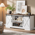 White Farmhouse TV Stand with Sliding Barn Doors and Adjustable Shelf C792498