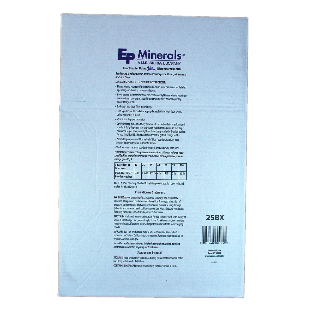 Diatomaceous Earth Pool Filter Aid 25 Pounds U188127
