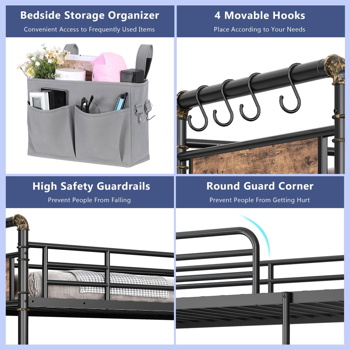 Twin Over Twin Metal Bunk Bed with Safety Guard Rails G882