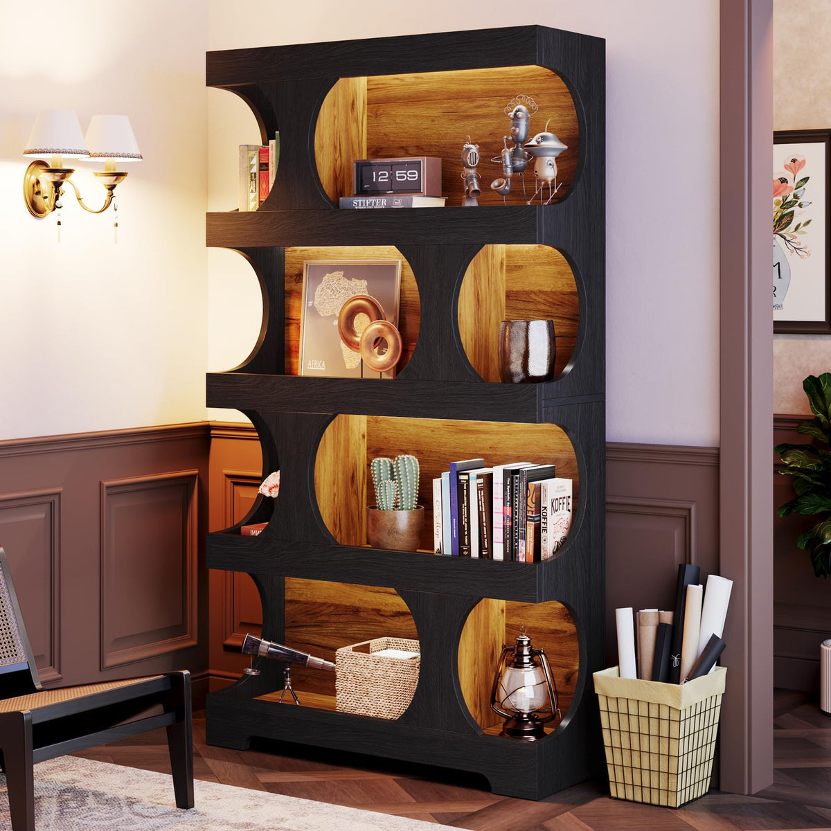 71" Tall 4-Tier S-Shaped Wood Bookcase U3685