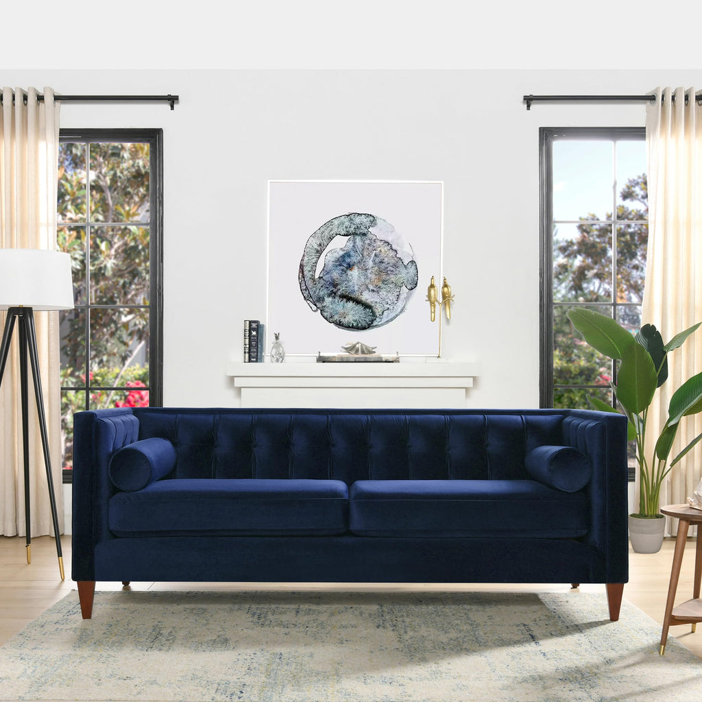 84" Navy Blue Velvet Tufted Sofa I394488