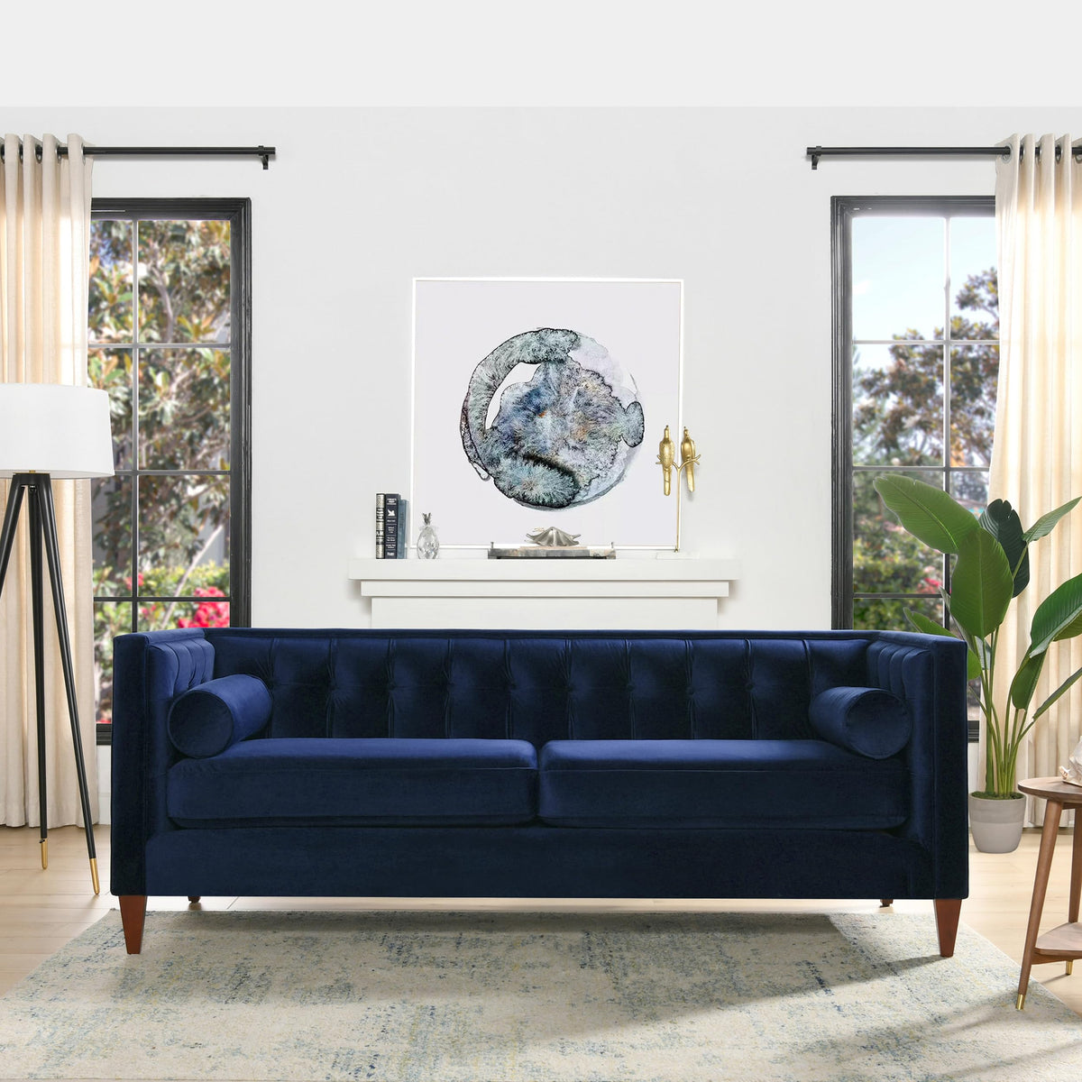 84" Navy Blue Velvet Tufted Sofa I394488