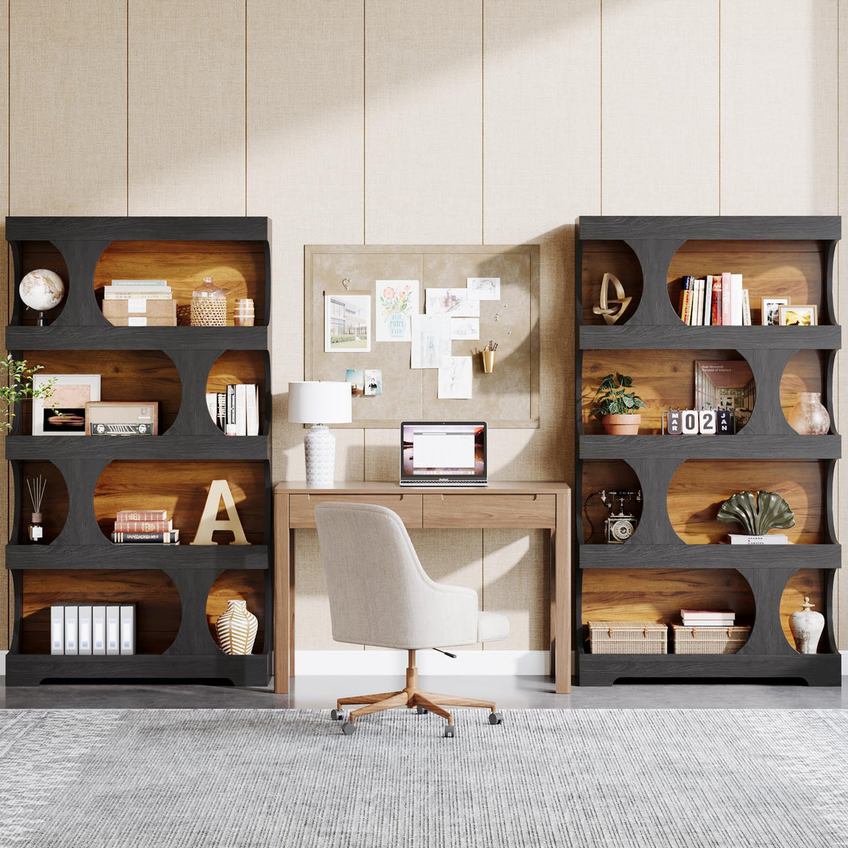 71" Tall 4-Tier S-Shaped Wood Bookcase U3685