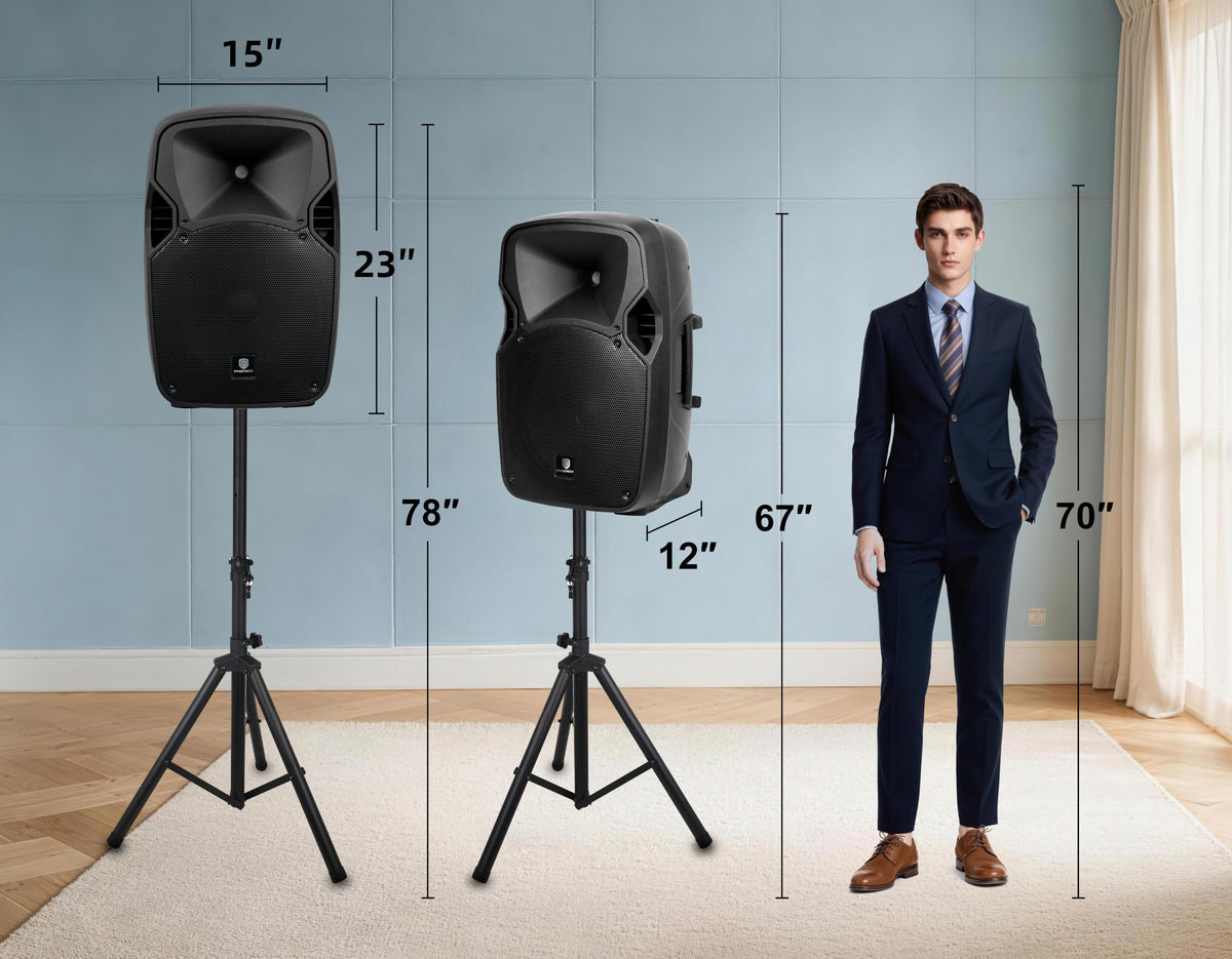 12-Inch 1800W 2-Way Powered PA Speaker System Combo Set with Speaker Stands M562689
