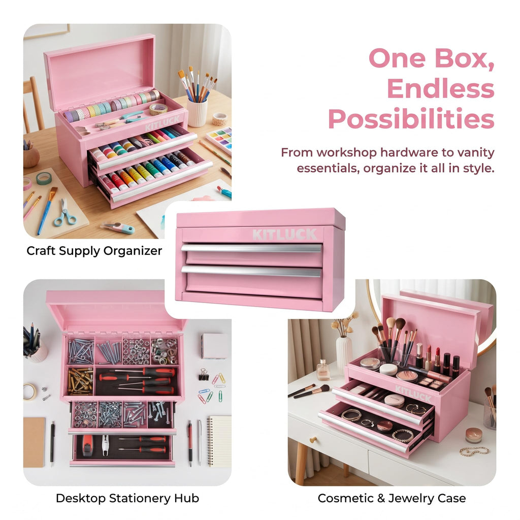 Pink 2-Drawer Metal Tool Box W322