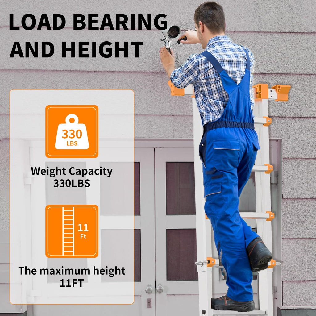 11FT Multi Position Aluminum Folding Ladder with Tool Tray V57317