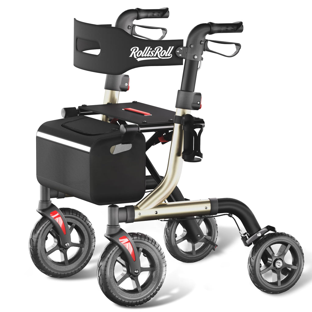 Foldable Aluminum Rollator Walker with Seat and 10" Wheels O838
