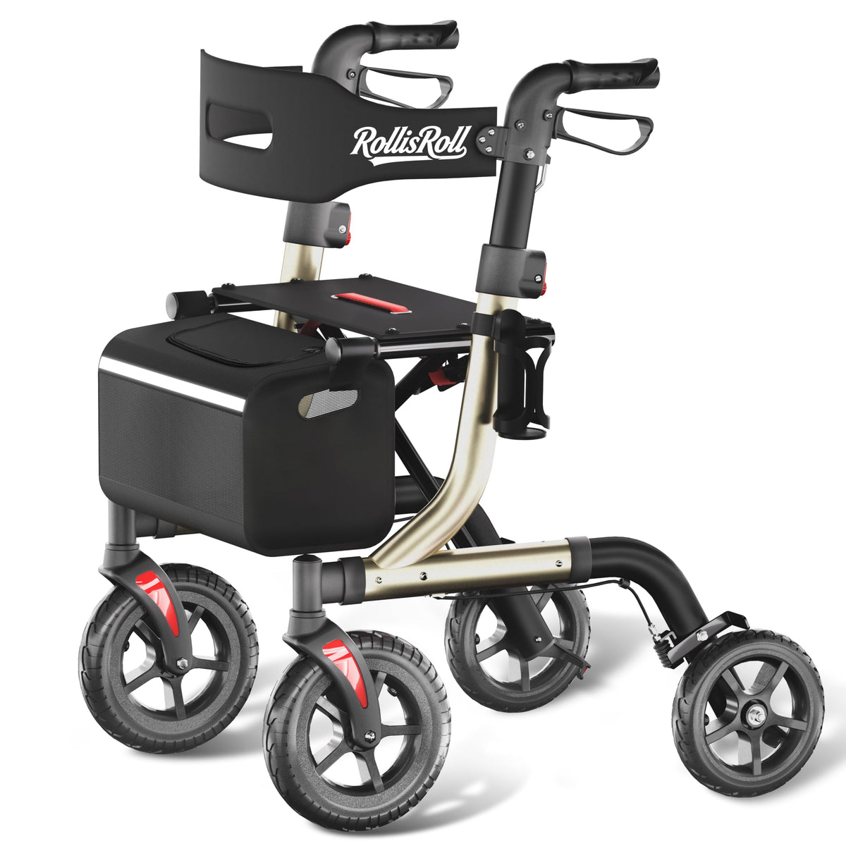 Foldable Aluminum Rollator Walker with Seat and 10" Wheels O838