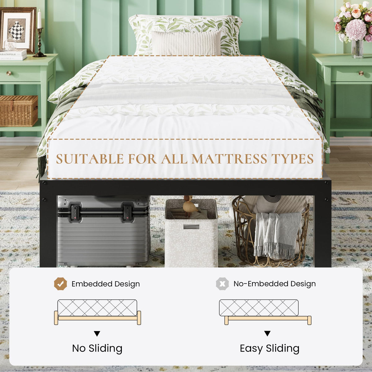 14 Inch Heavy Duty Twin Metal Bed Frame A2133