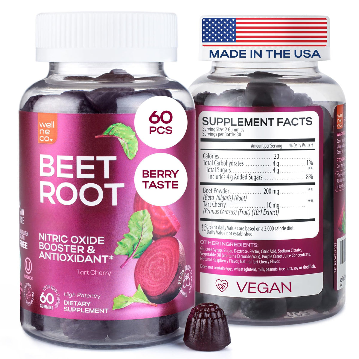 Beet Root Gummies with Tart Cherry, 60 Pcs U79246