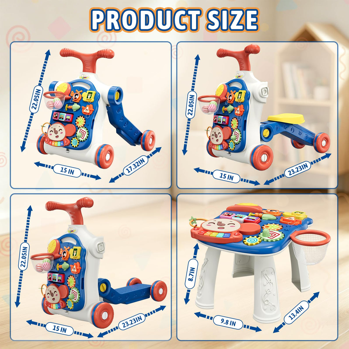 Blue 5 in 1 Baby Push Walker I701684