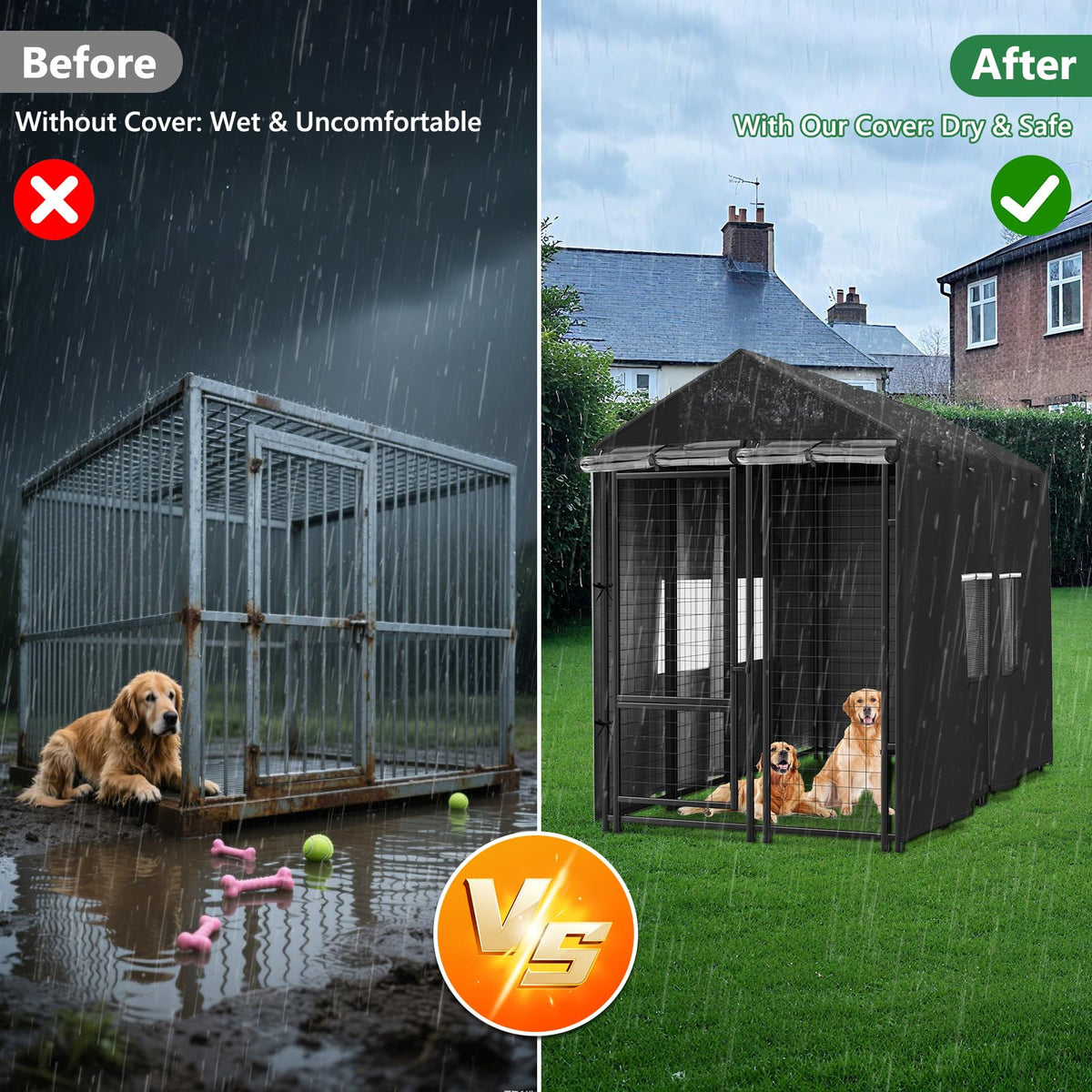 Black Full Coverage Dog Kennel Cover with PVC Window and Mesh L7772