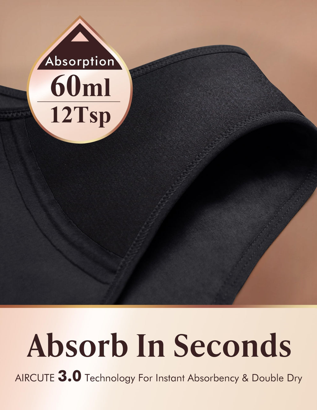 Washable Absorbency Urinary Incontinence Underwear for Women High Waist Leak Proof Panties 60ML, 3 Pack Beige White G548