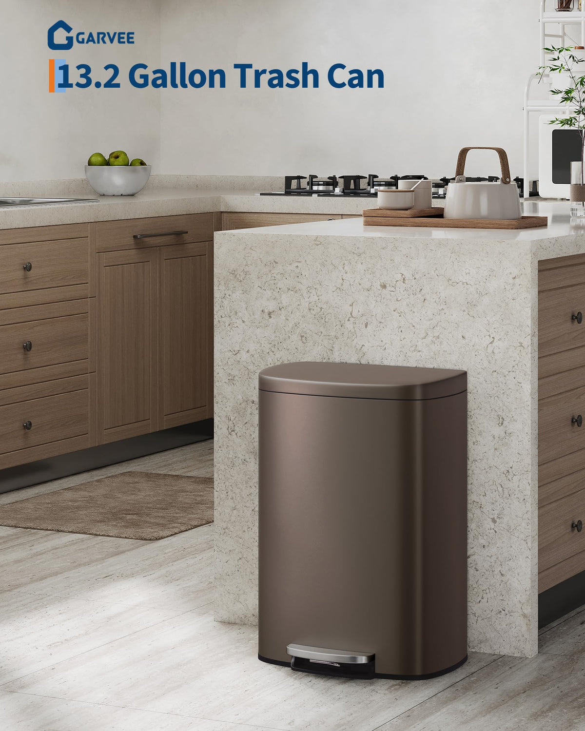 50L Stainless Steel Kitchen Step Trash Can with Soft-Close Lid Y1321