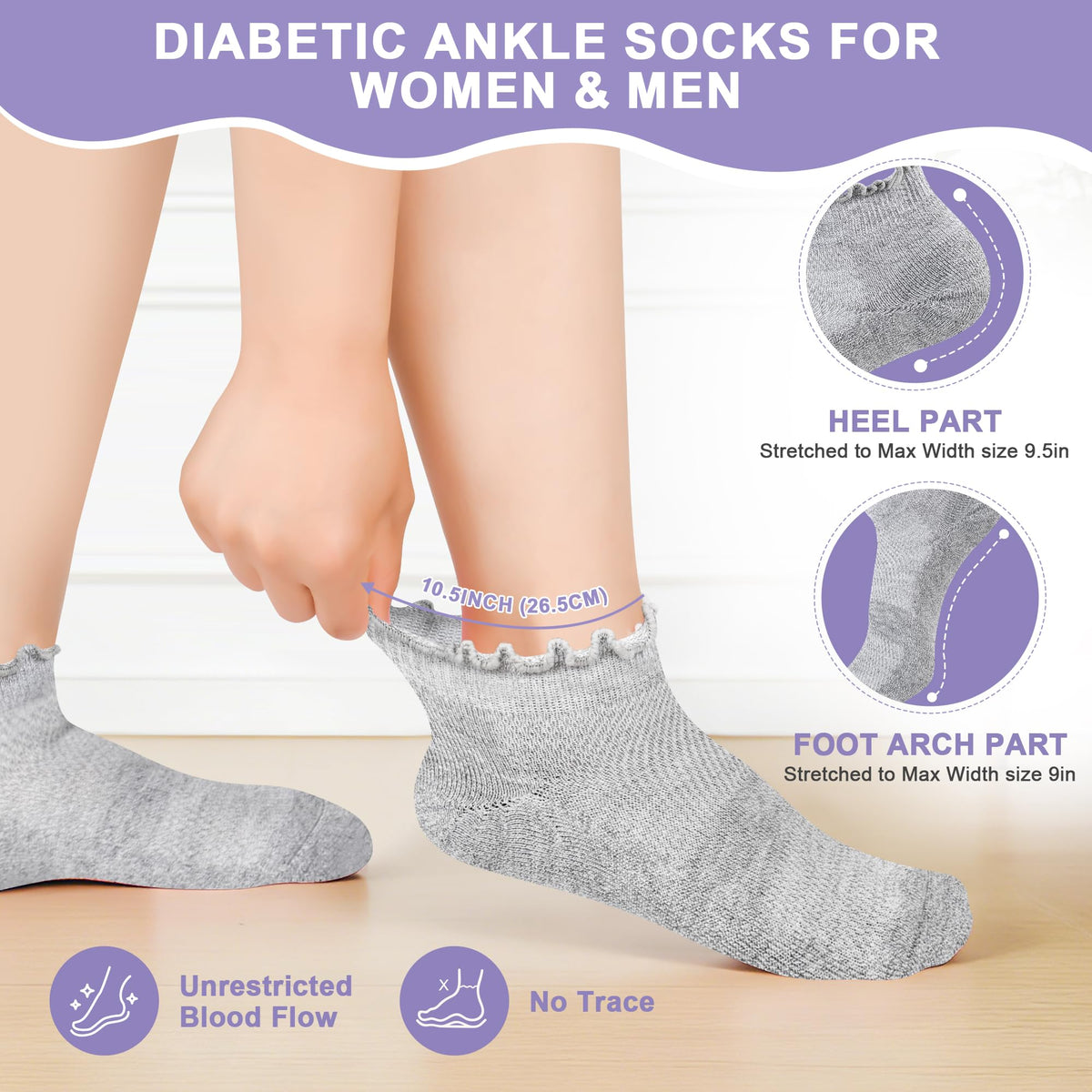 6 Pairs Low Cut Non Binding Diabetic Ankle Socks W27766