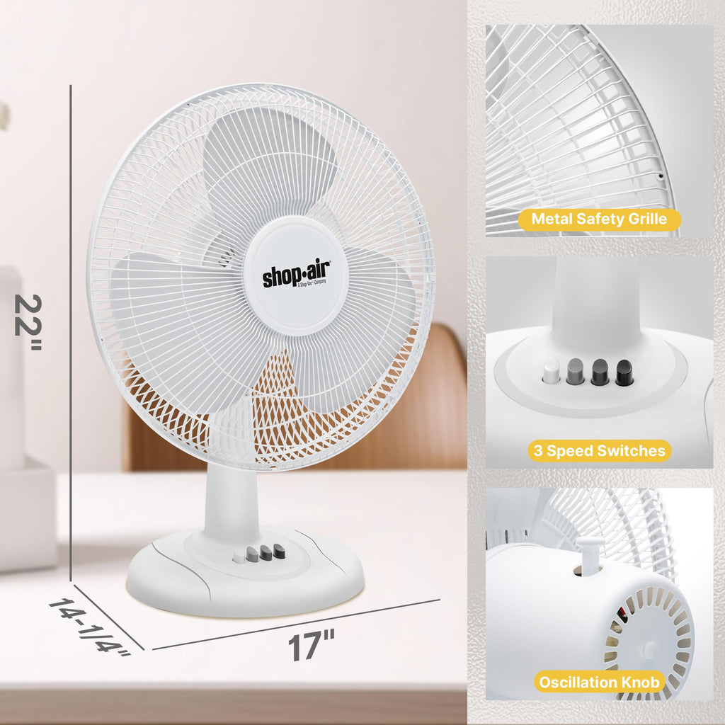 16" Oscillating Table Fan, 3 Speeds, White Y893
