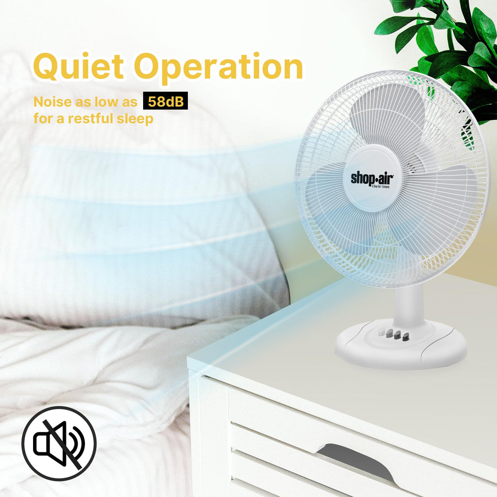 16" Oscillating Table Fan, 3 Speeds, White Y893