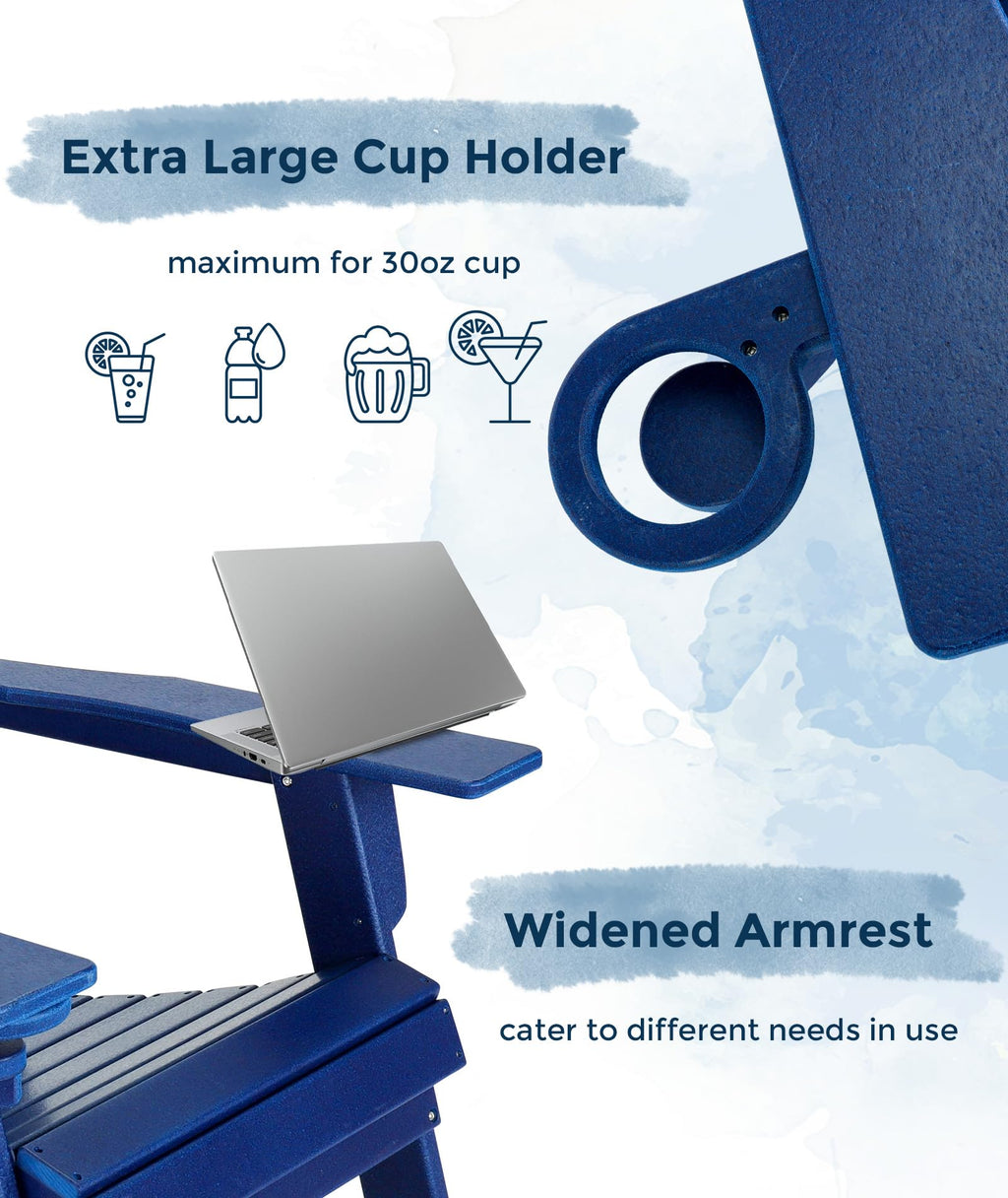 Oversized Folding HDPE Adirondack Chair with Cup Holder, Blue W3282