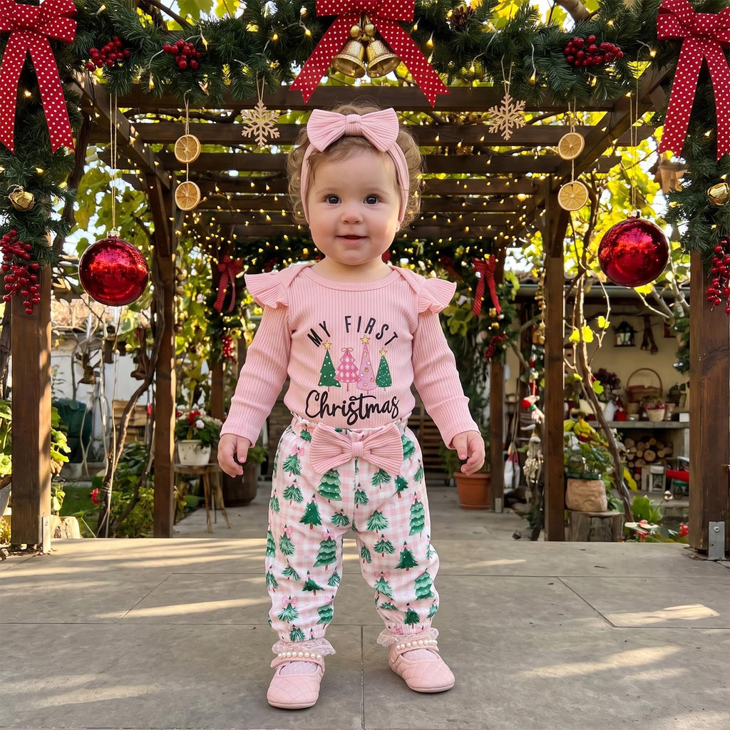 Newborn Baby Girl Christmas Outfit Romper Pants Set K12796