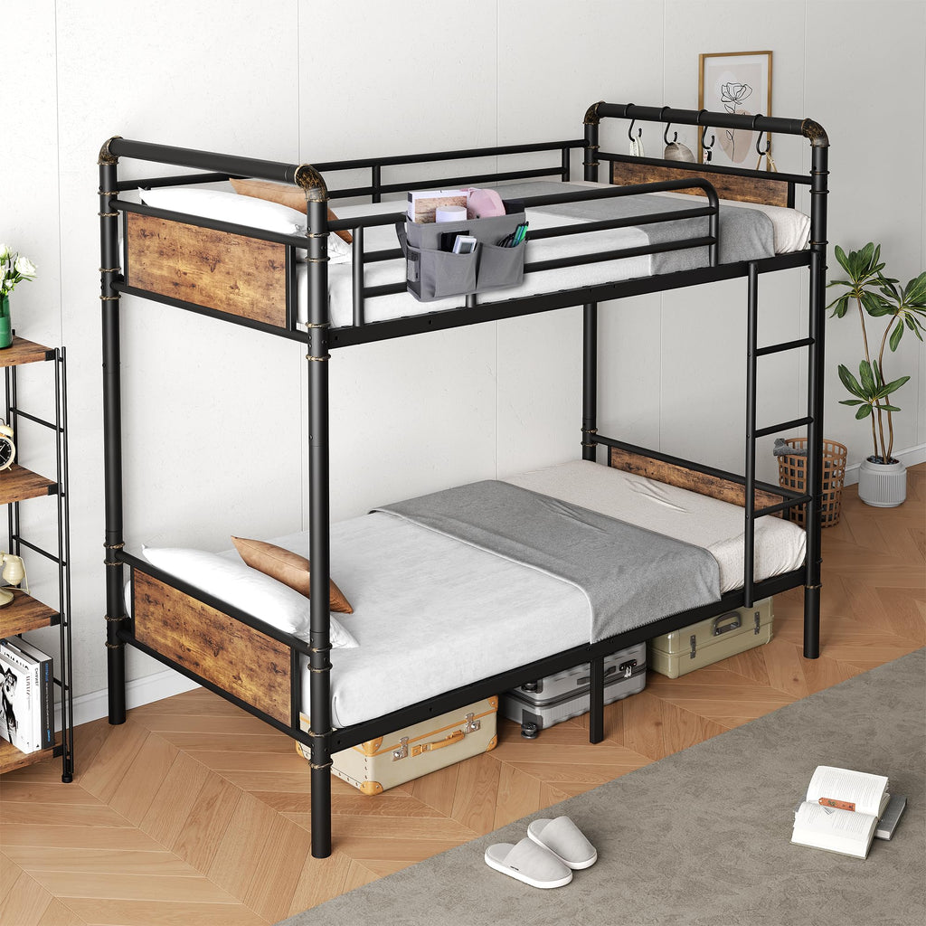 Twin Over Twin Metal Bunk Bed with Safety Guard Rails G882