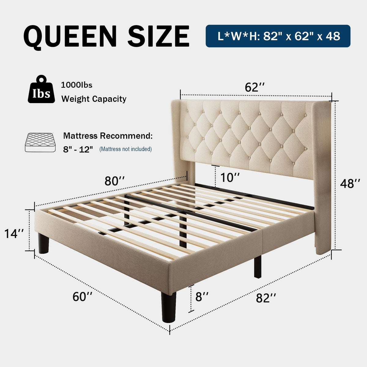 Queen Size Beige Upholstered Platform Bed Frame G229974