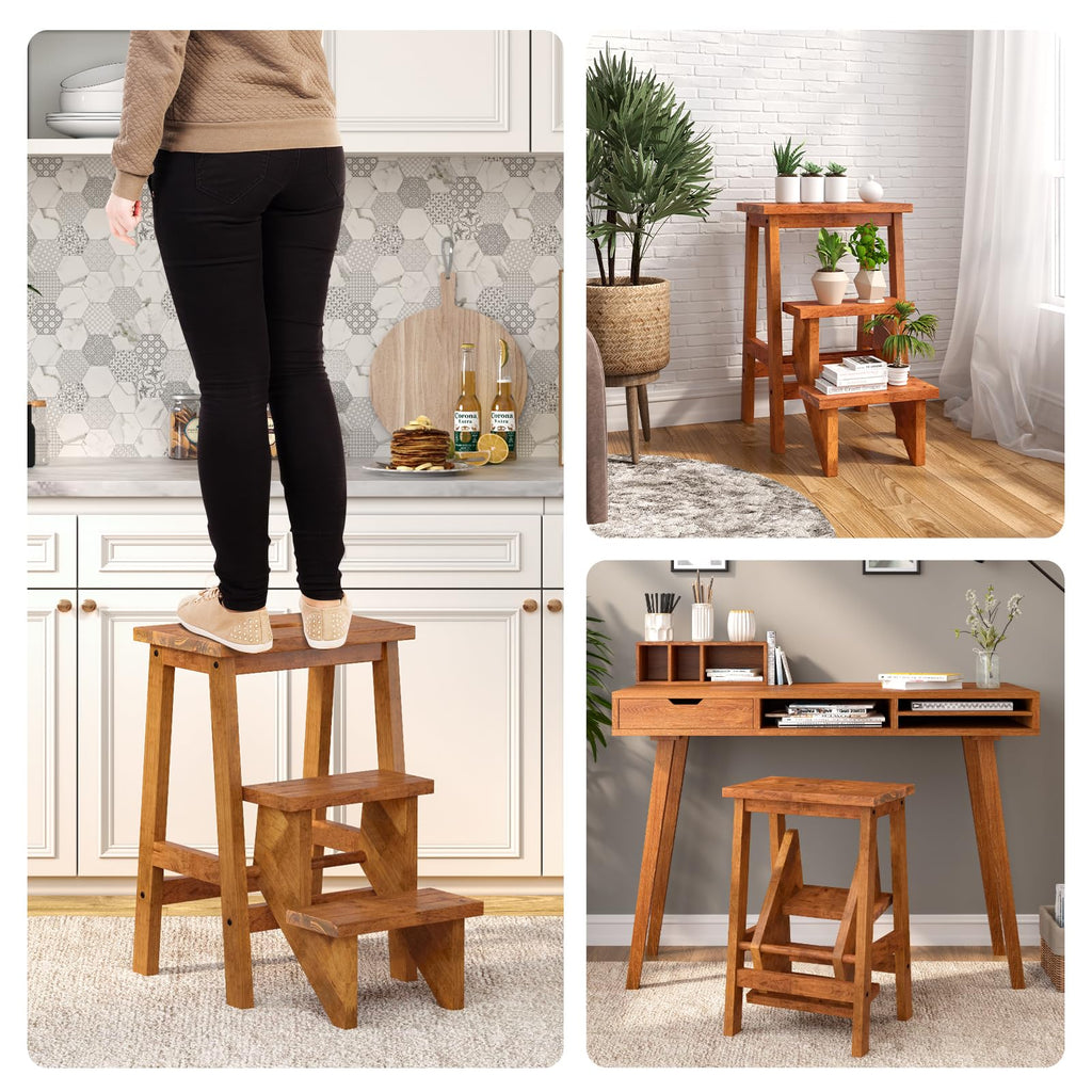 3 Tier Wood Step Ladder with Anti-Slip E6679
