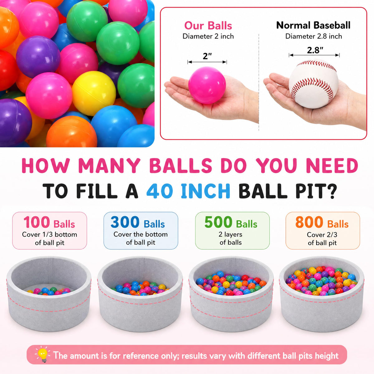 100 Pack 2 Inch Plastic Ball Pit Balls with Storage Bag O192564
