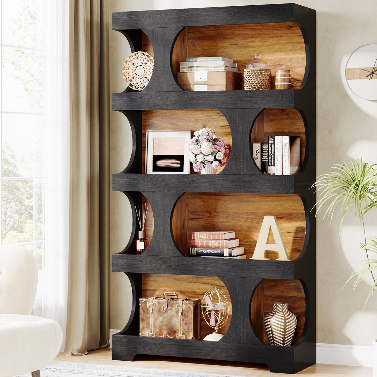 71" Tall 4-Tier S-Shaped Wood Bookcase U3685