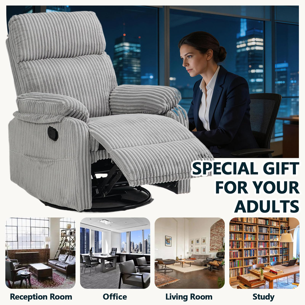 360° Swivel Rocking Corduroy Recliner F9234