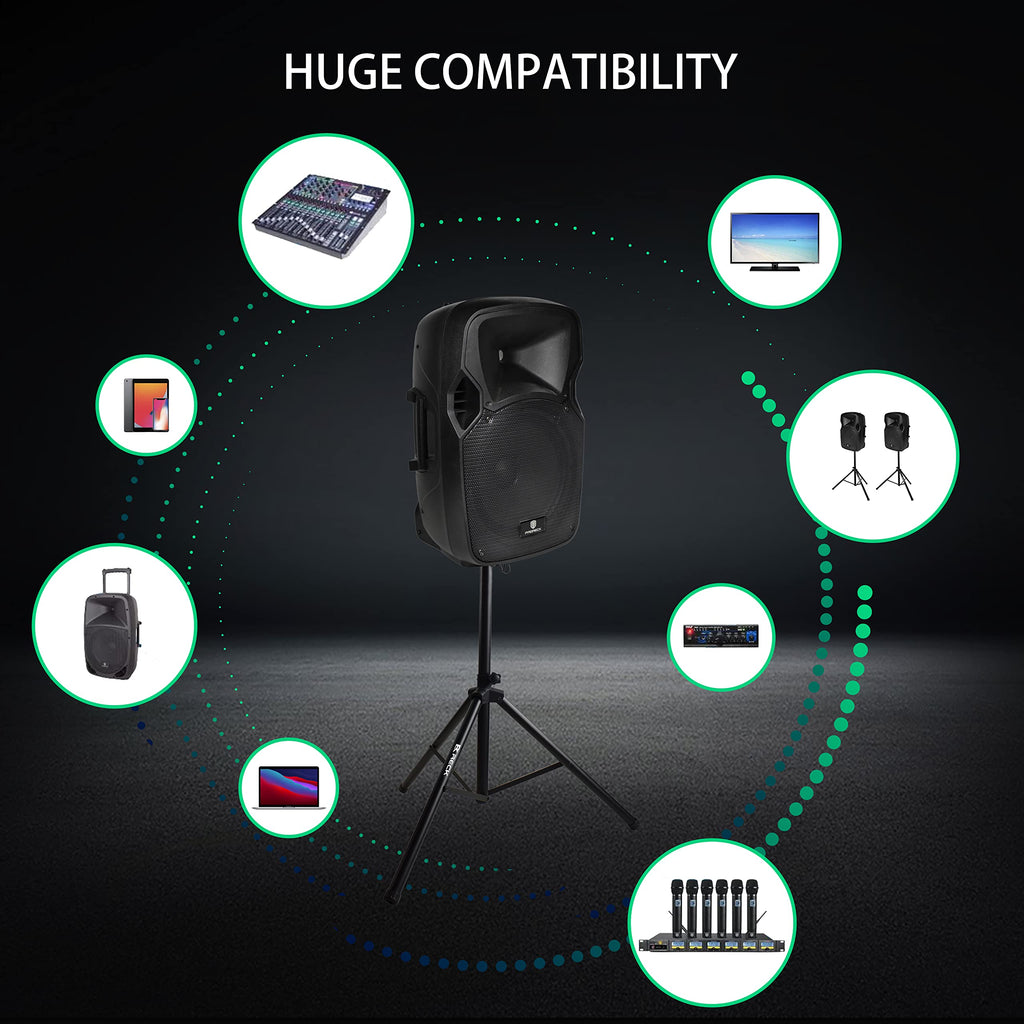 12-Inch 1800W 2-Way Powered PA Speaker System Combo Set with Speaker Stands M562689