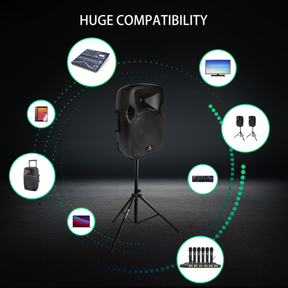 12-Inch 1800W 2-Way Powered PA Speaker System Combo Set with Speaker Stands M562689