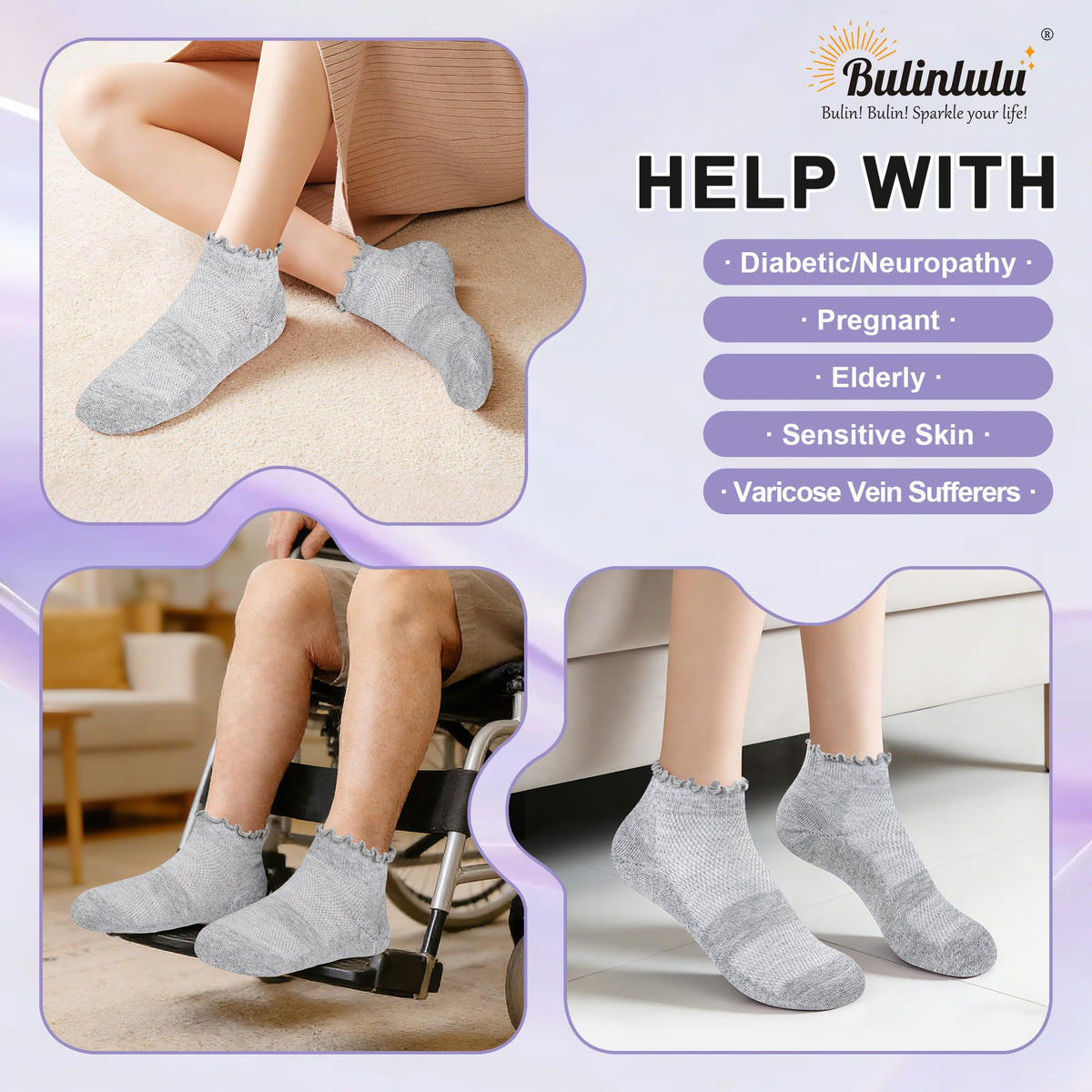 6 Pairs Low Cut Non Binding Diabetic Ankle Socks W27766