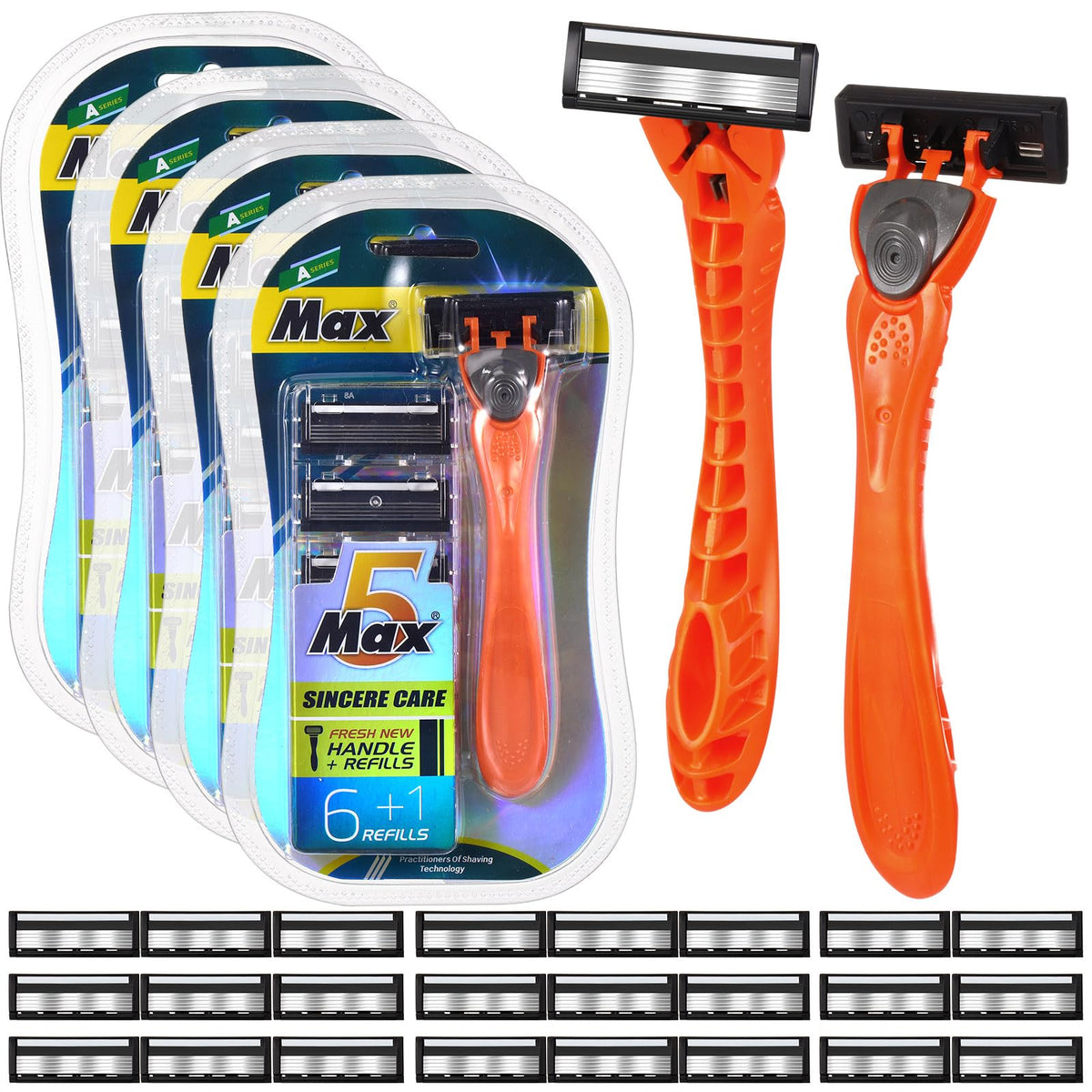 28 Pcs Mens Razors Set 5 Blade Refillable Shaving Kit A871