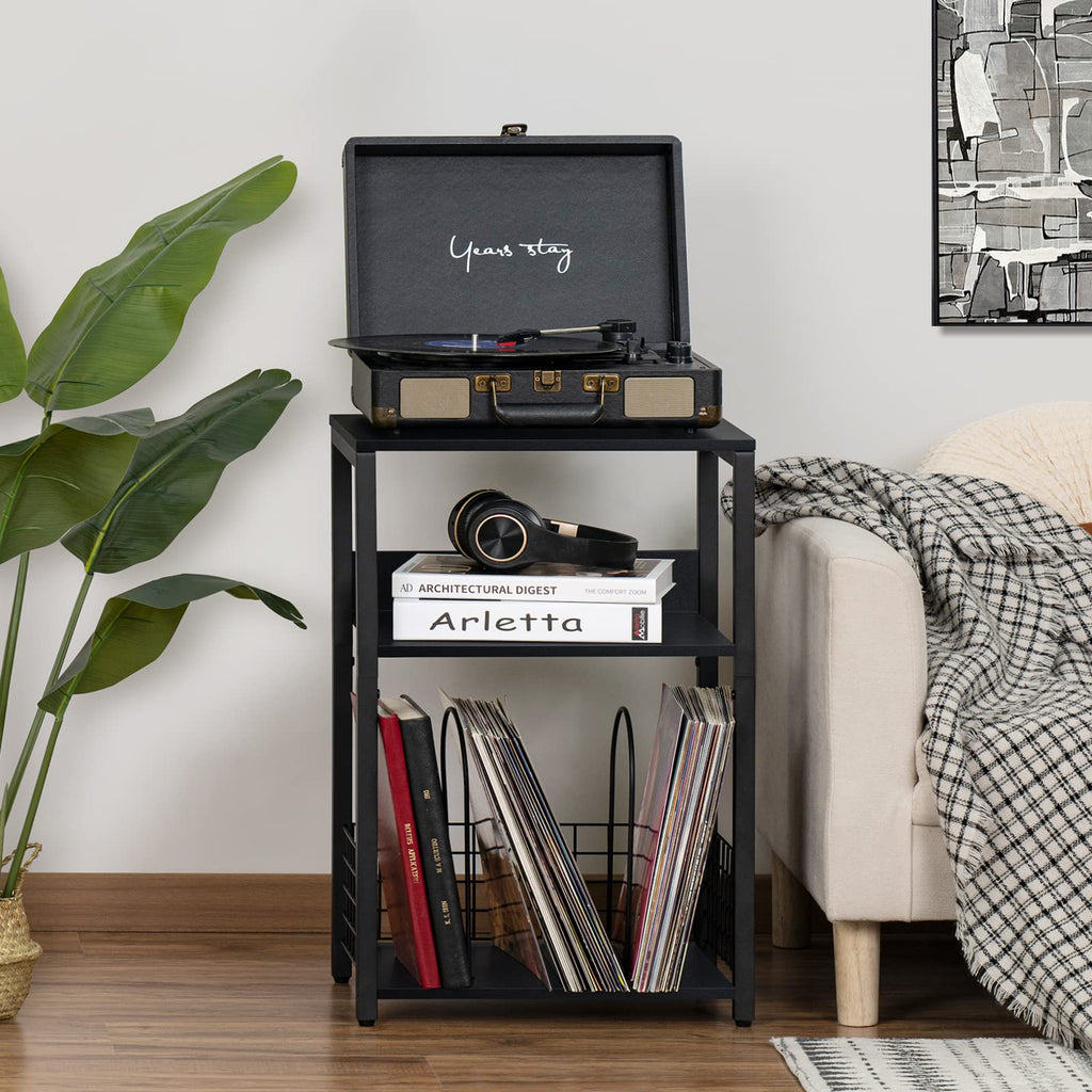 Black 3 Tier End Table with Storage Shelf J7237