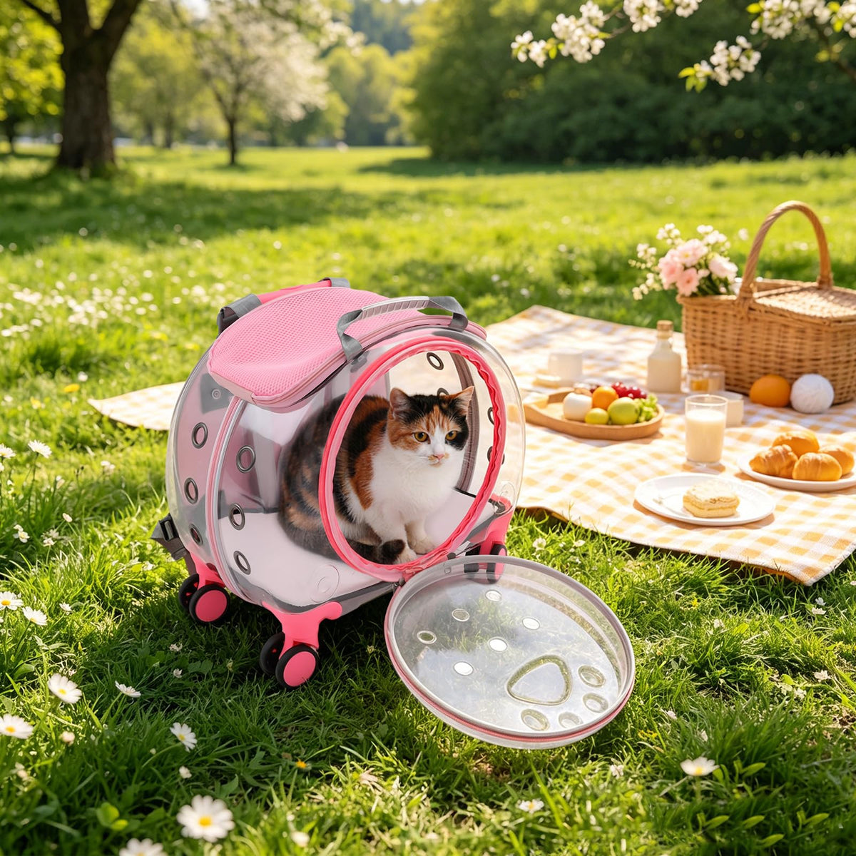 Pink Pet Trolley Case with Shock-Absorbing Wheels S9693